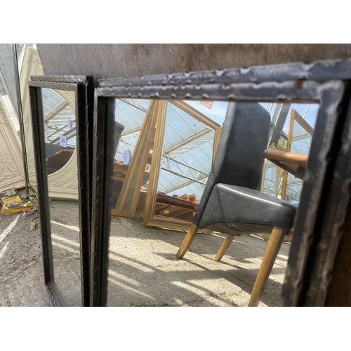 VINTAGE CAST IRON FRAMED WALL MIRRORS, 23.5" X 14" EACH