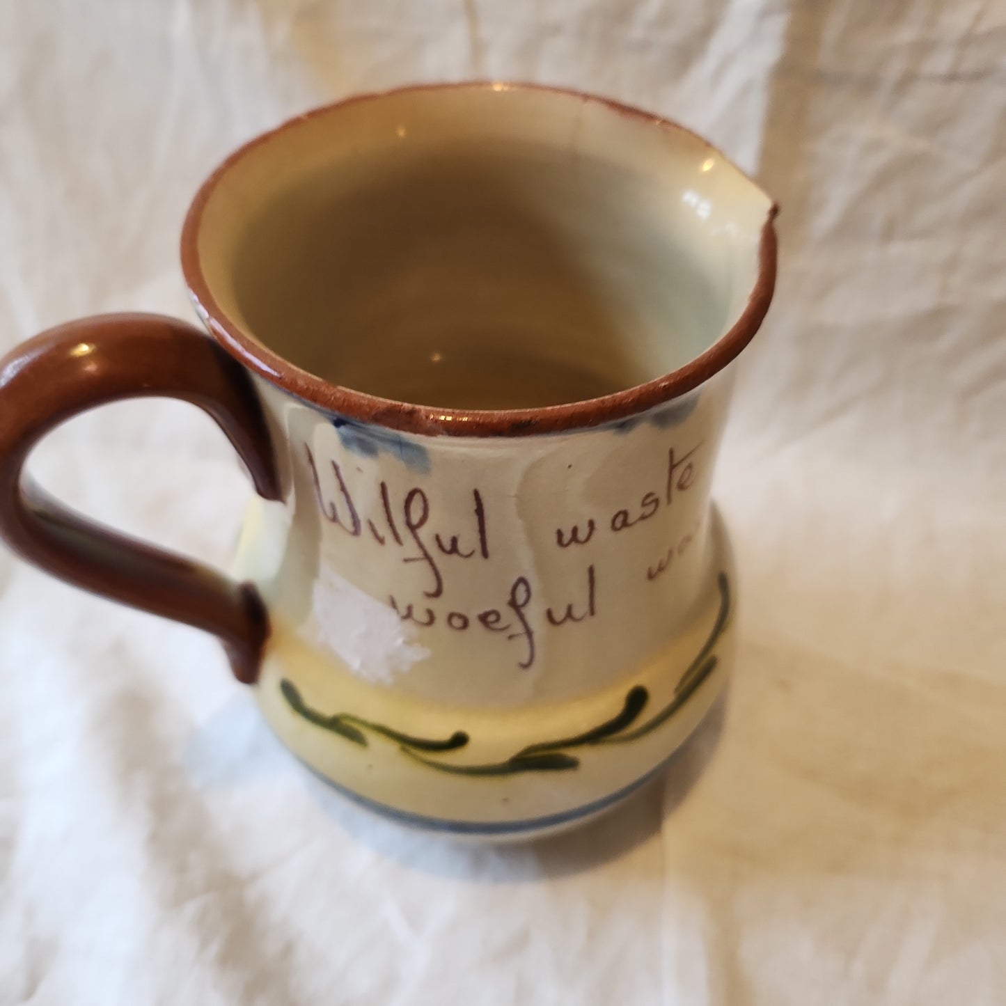 Rare studio pottery jug minor chip on rim