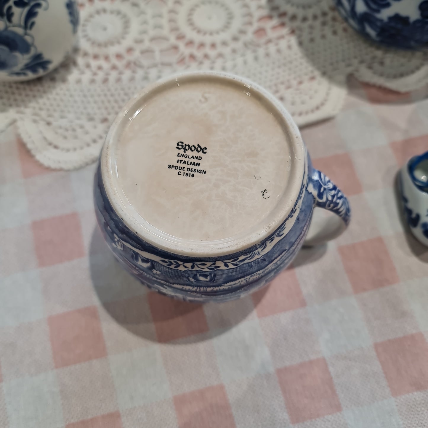 Antique Spode Blue Italian jug - Minor crazing under the jug
