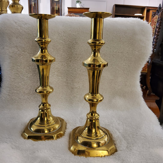 A Pair of Antique Victorian Brass Candlesticks Holder