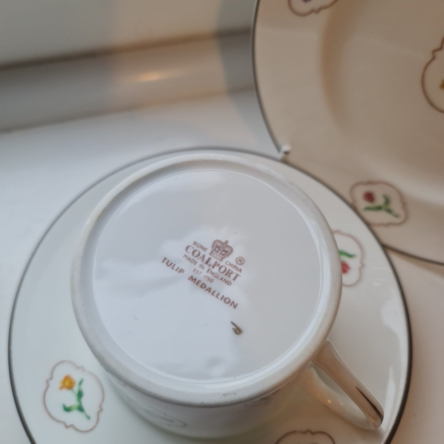 Rare Coalport handpainted tulip medallions coffee set trio