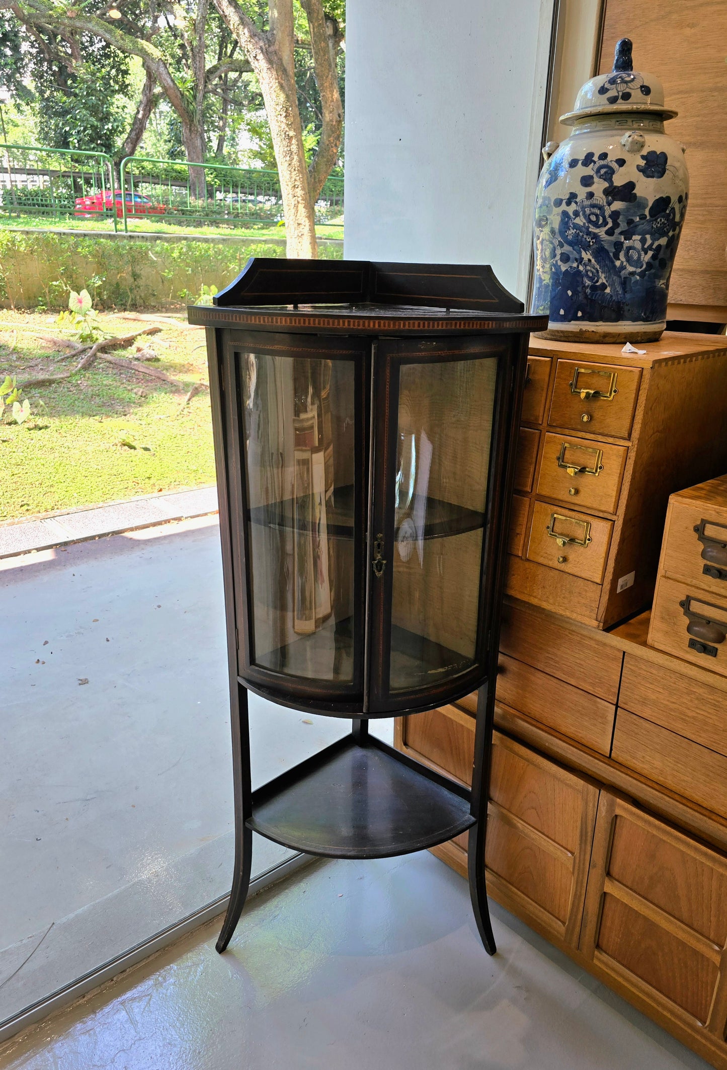 Edwardian Inlaid Mahogany Corner Display Cabinet