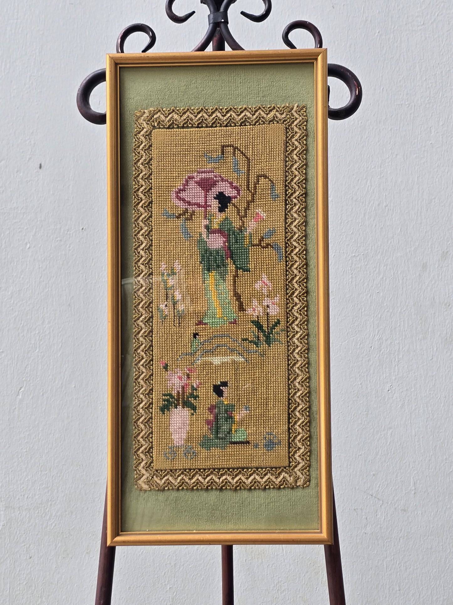 Vintage needle point of Geisha