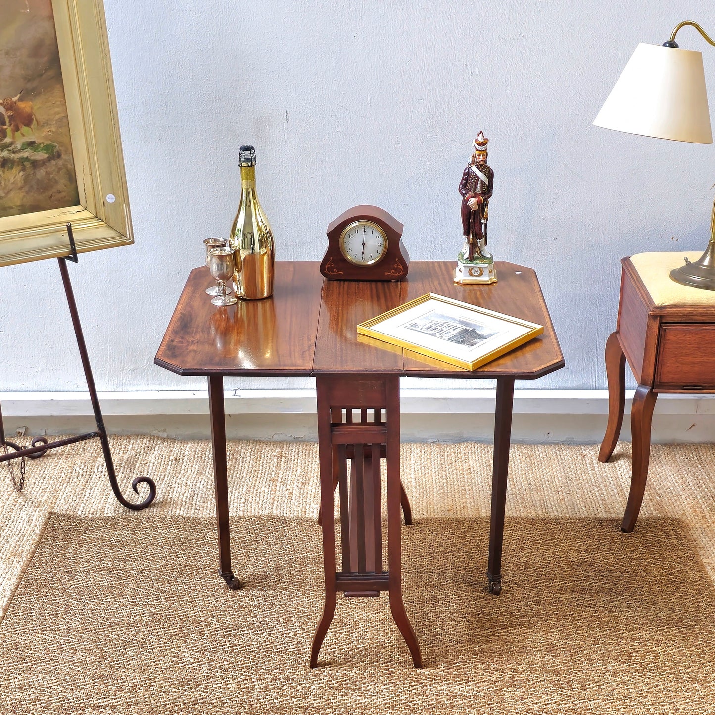 Art deco inspired slim drop leaf console table