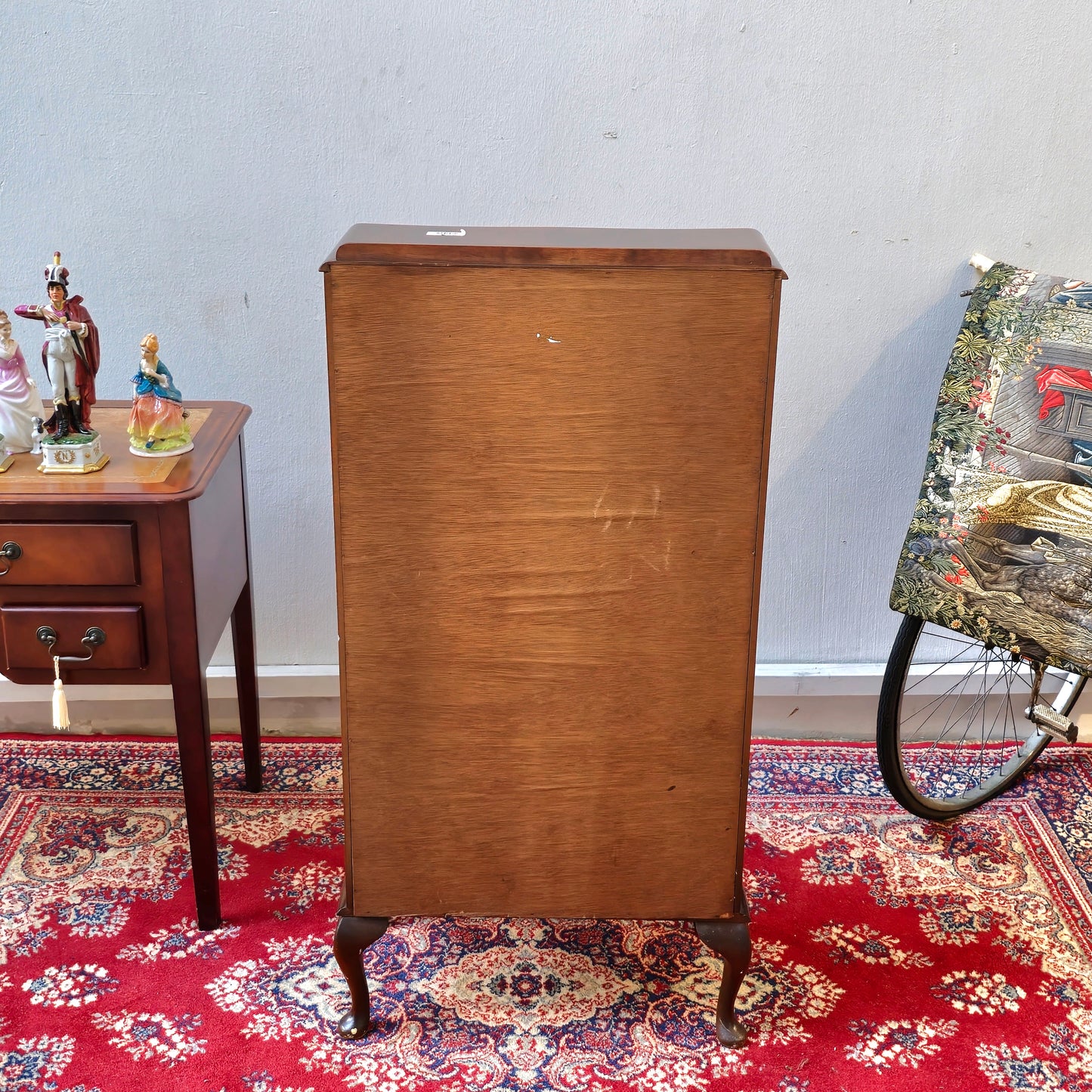 Vintage Art Deco Glass Wooden Queen Anne Display Cabinet - Drinks Cocktail
