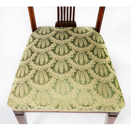 EDWARDIAN MARQUETRY INLAID MAHOGANY SINGLE CHAIRS, with pierced splat back