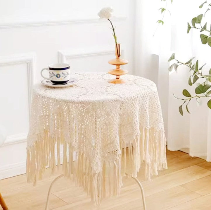Hand knitted crochet Square table cloth/ cover