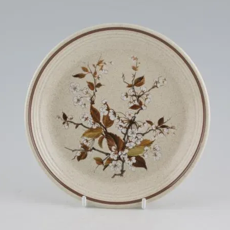 A Royal Doulton ceramic plate with a wild cherry design, featuring a floral pattern with cherry blossoms and a beige border.