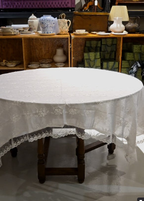 Lovely French Laced edge big table cloth for 6 seater
