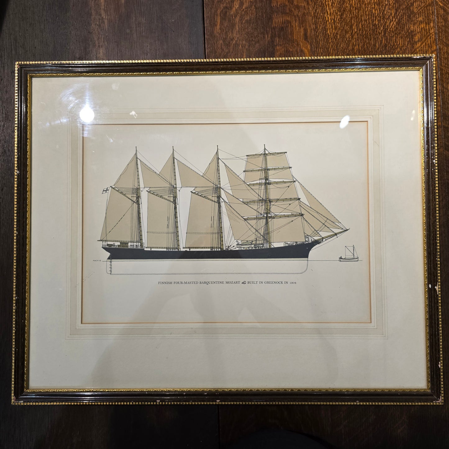 Vintage British Lithograph of the Finnish Barquentine Mozart (1904)