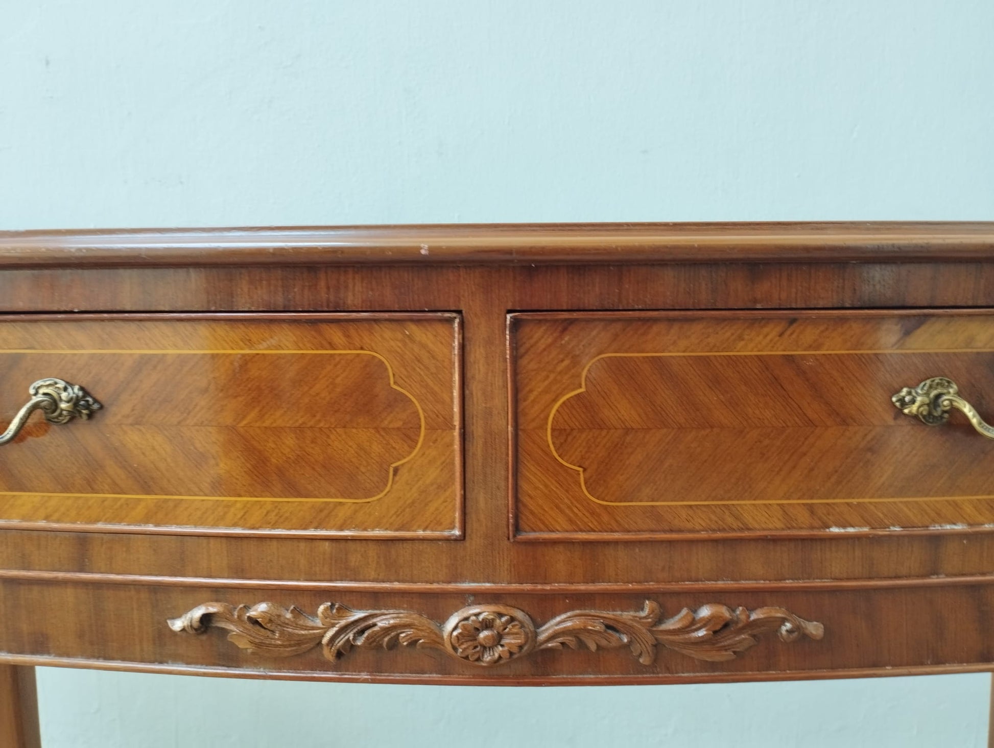 FRENCH INLAID SHAPED WALNUT CONSOLE TABLE