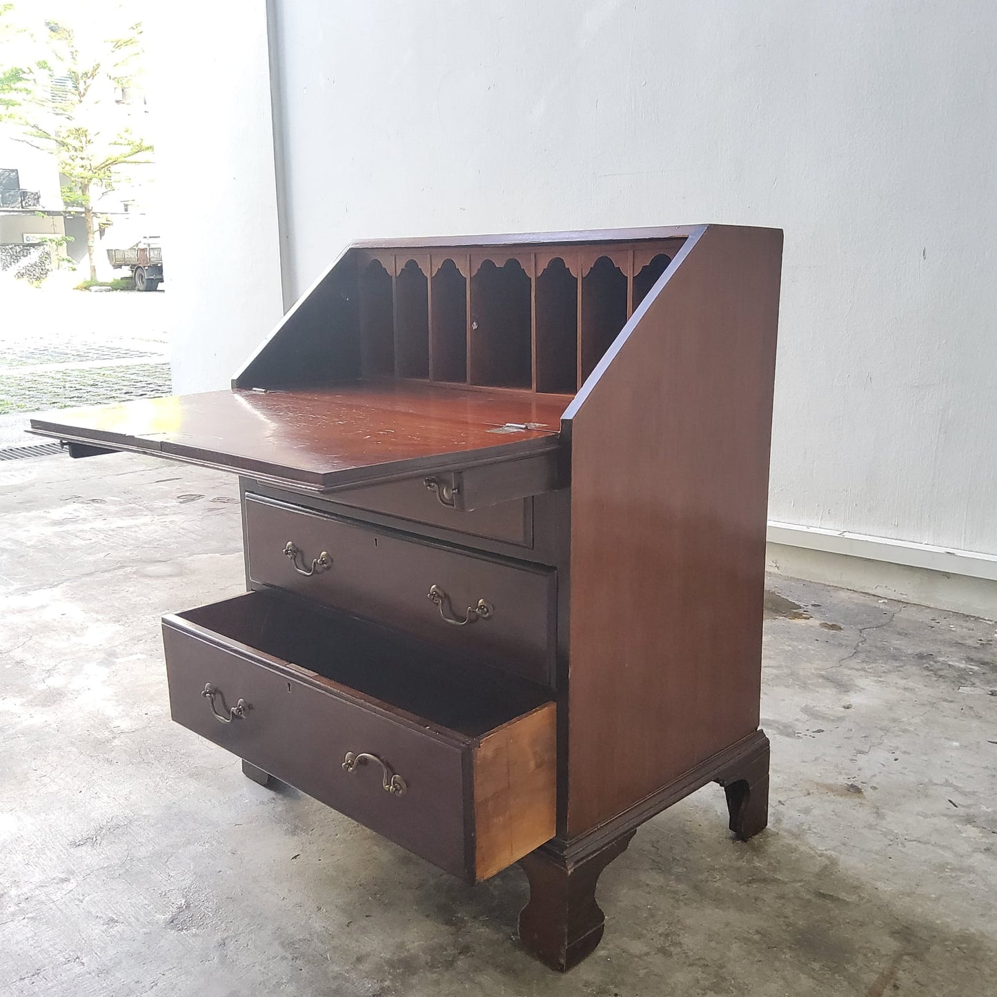 19th C. Diminutive Desk with Satinwood Inlaid Conch Shell Lid