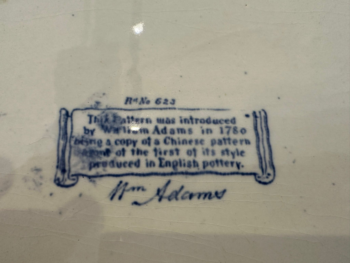 Vintage Blue & White William Adams English Transferware Platter/Chop Plate (Pattern R No 623)