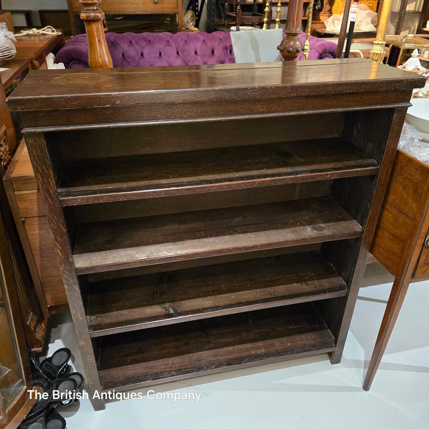 Vintage Dark Oak Open Bookcase (L91cm x D27cm x 103cm)
