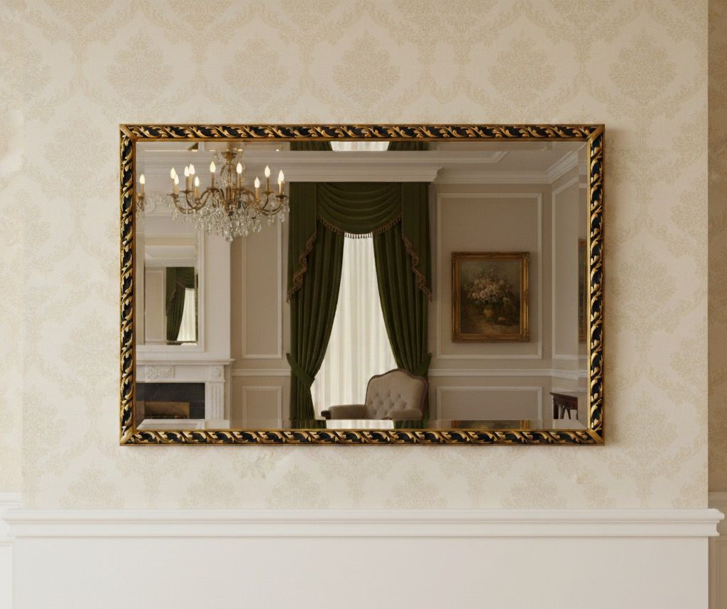 Ornate Giltwood Rectangular Wall Mirror with Decorative Frame