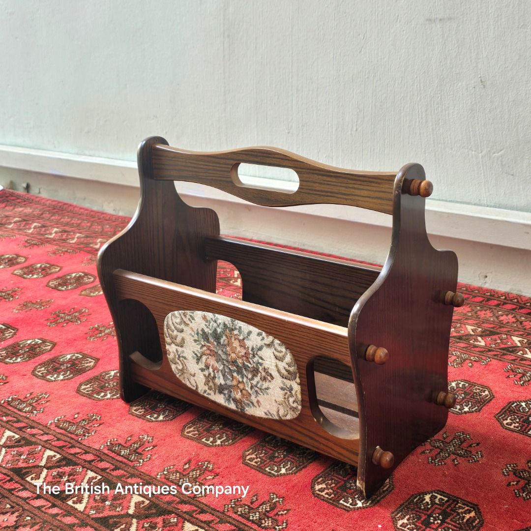 AN ELM MAGAZINE RACH WITH TAPESTRY PANEL