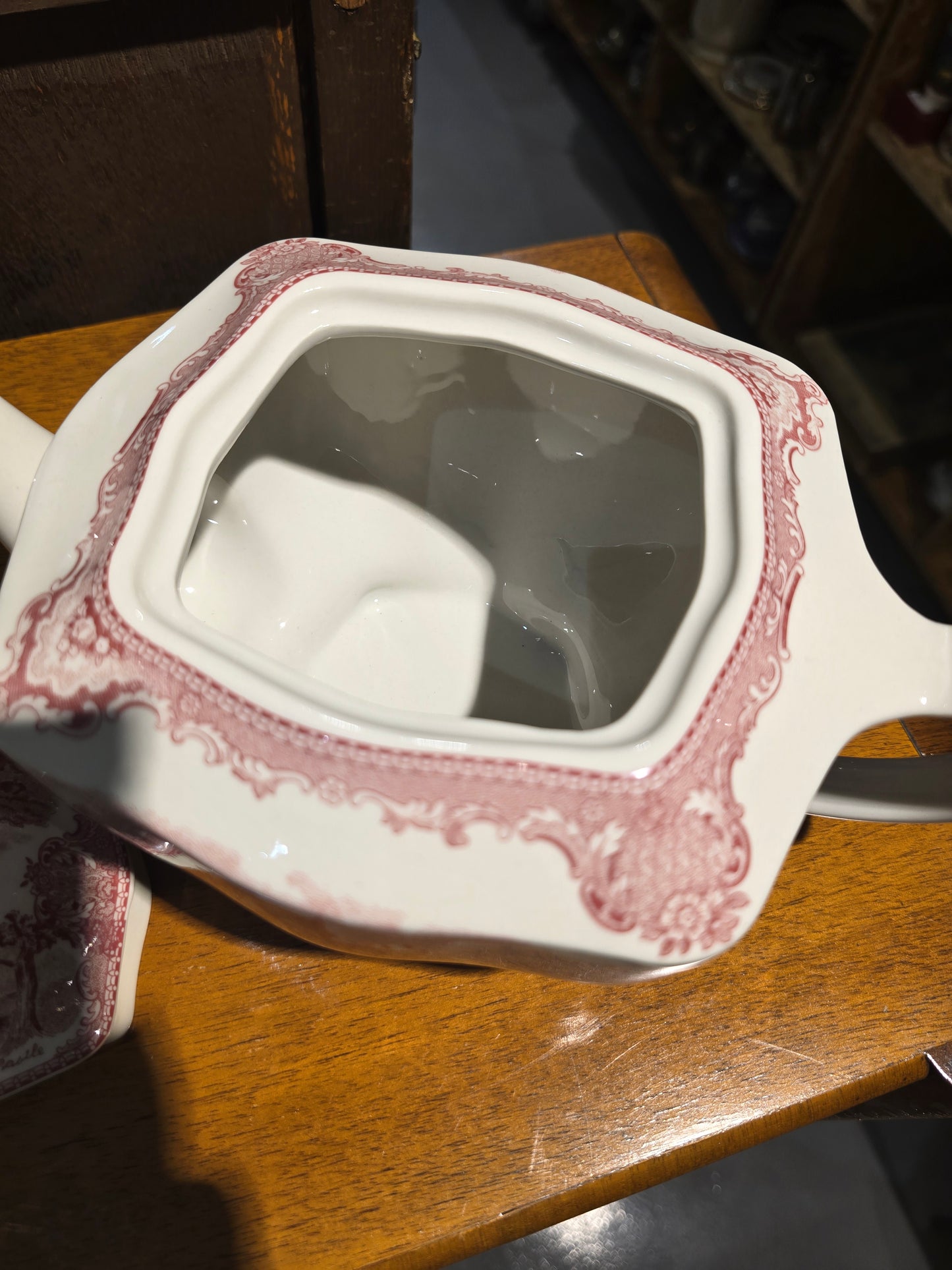 Johnson Brother Transferred ware cranberry Pink tea pot