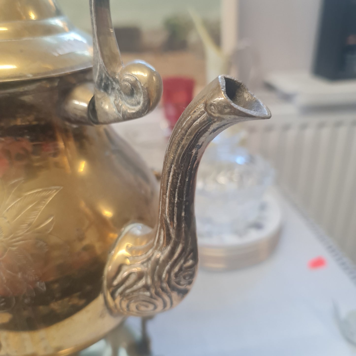 Exquisite antique brass teapot on a stand - 1890-1930