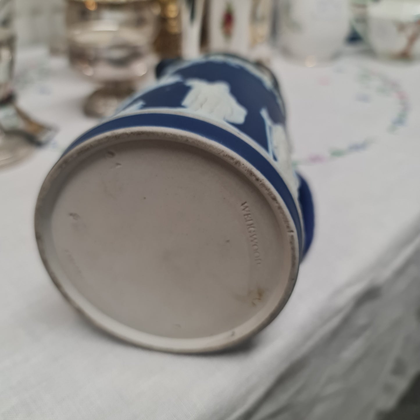 Wedgwood Jasperware 6.25" Jug/Pitcher Cobalt Blue possibly 1891