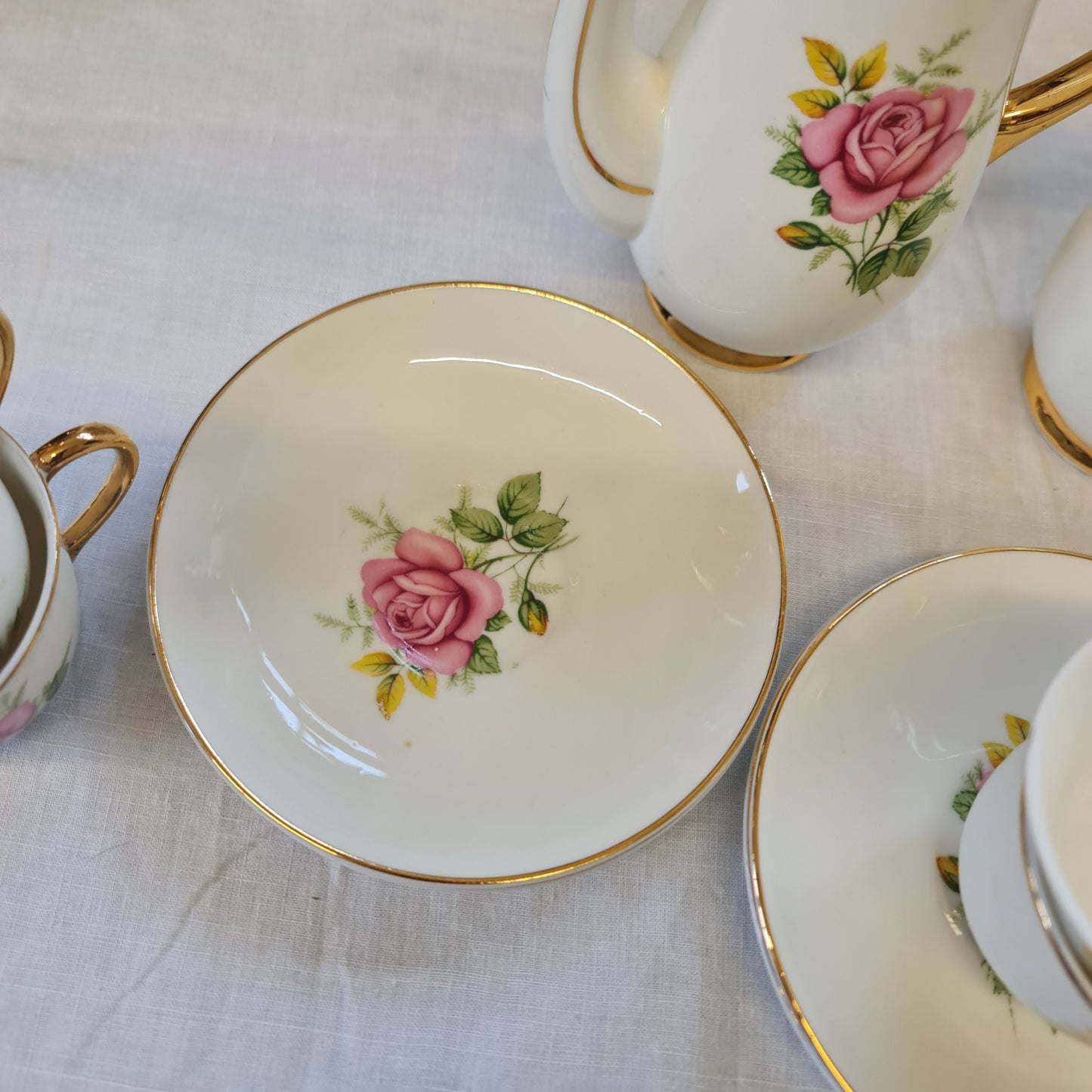 European made Coffee set with pretty pink rose