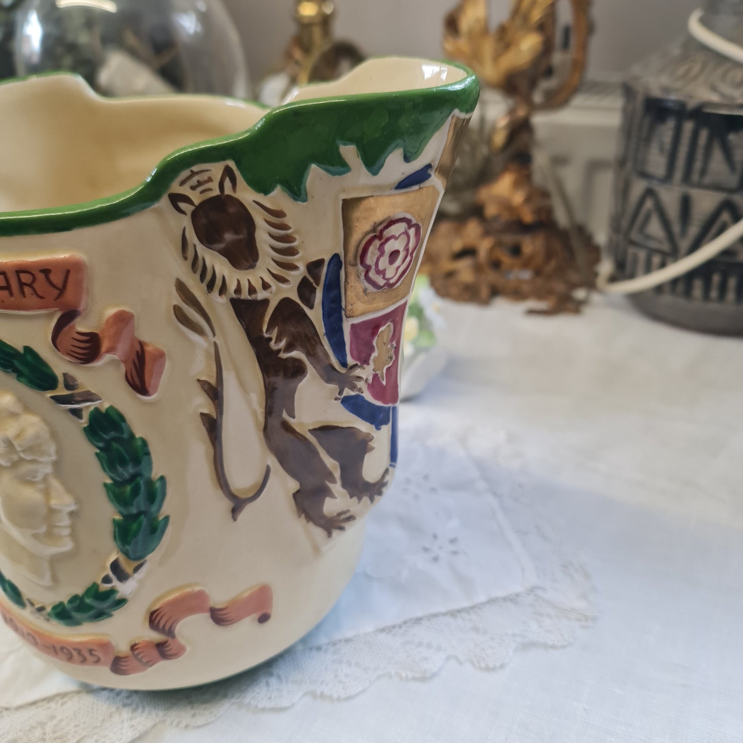 Rare Commemorative jug celebrating the Silver Jubilee of King George V and Queen Mary in 1935