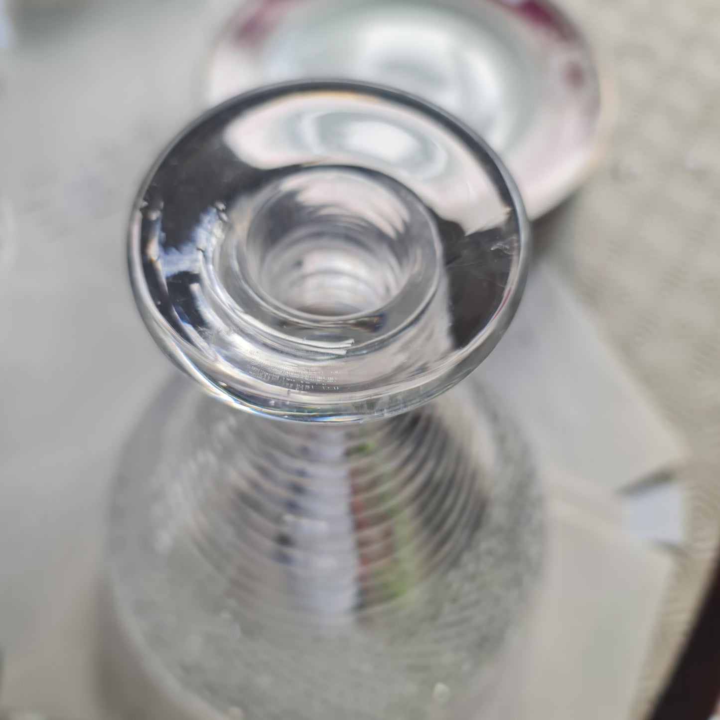 19th century ships decanters and stoppers
the ribbed necks above hobnail cut bands, 23cm high