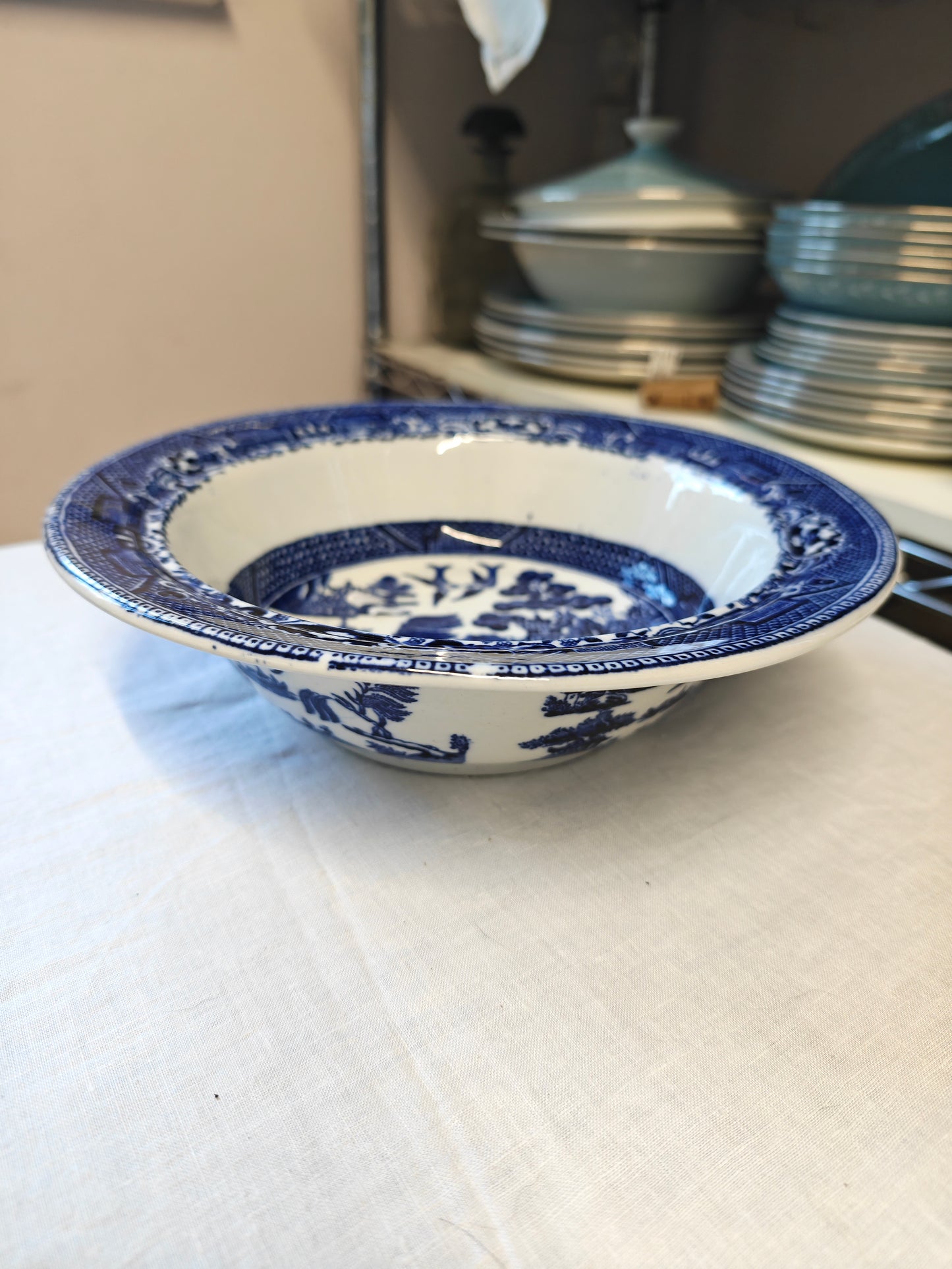 Antique blue willow heavy big soup bowl