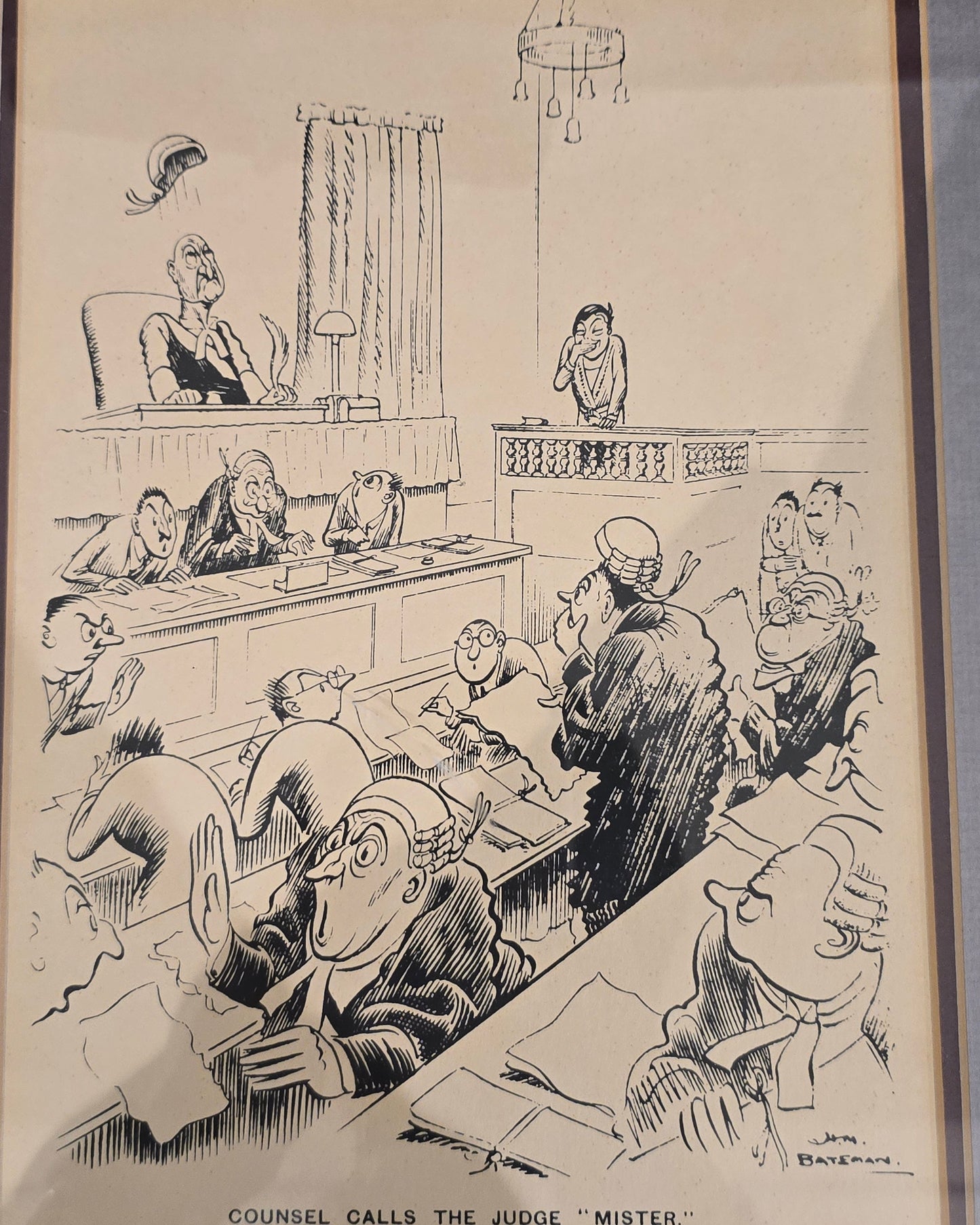 Counsel calls the judge "Mister" Original print by Bateman