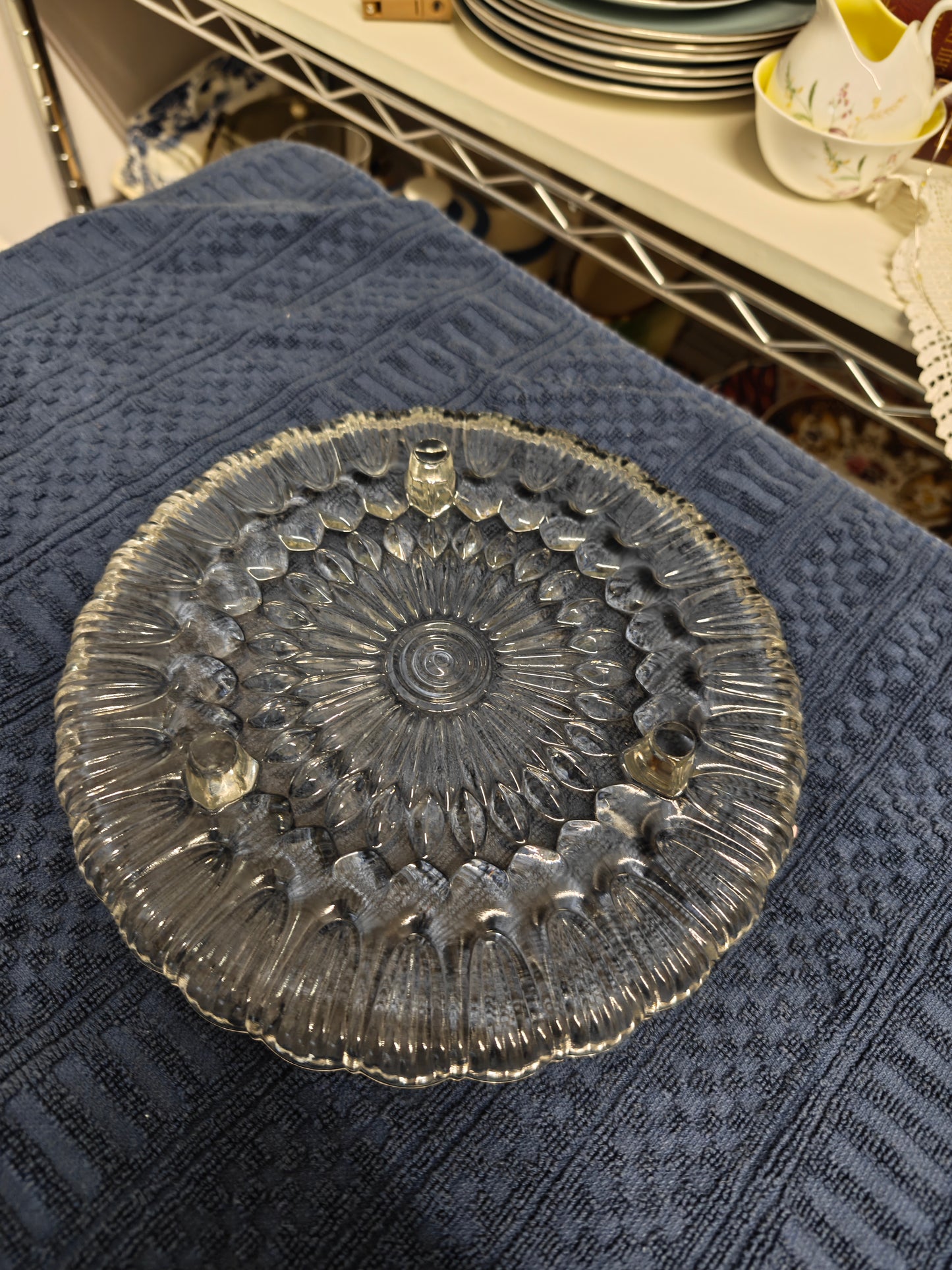 Heavy pressed glass cake stand