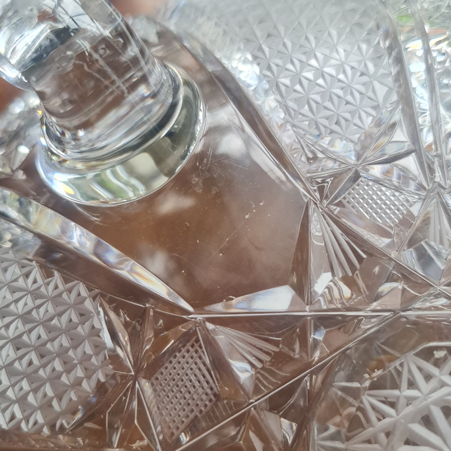 Antique Brilliant Cut Lead Crystal Round Serving Platter w/Hobstar Pattern on foot ( possible waterford)