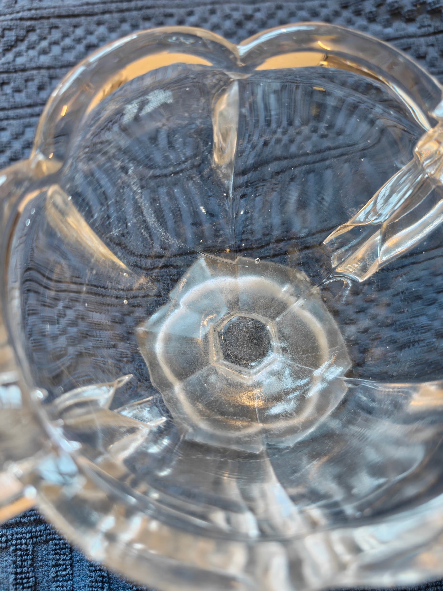 Clear, pressed glass, double-handled celery vase from the Art Deco period, likely part of the 'Chippendale' range manufactured by Davidson Glass.1930