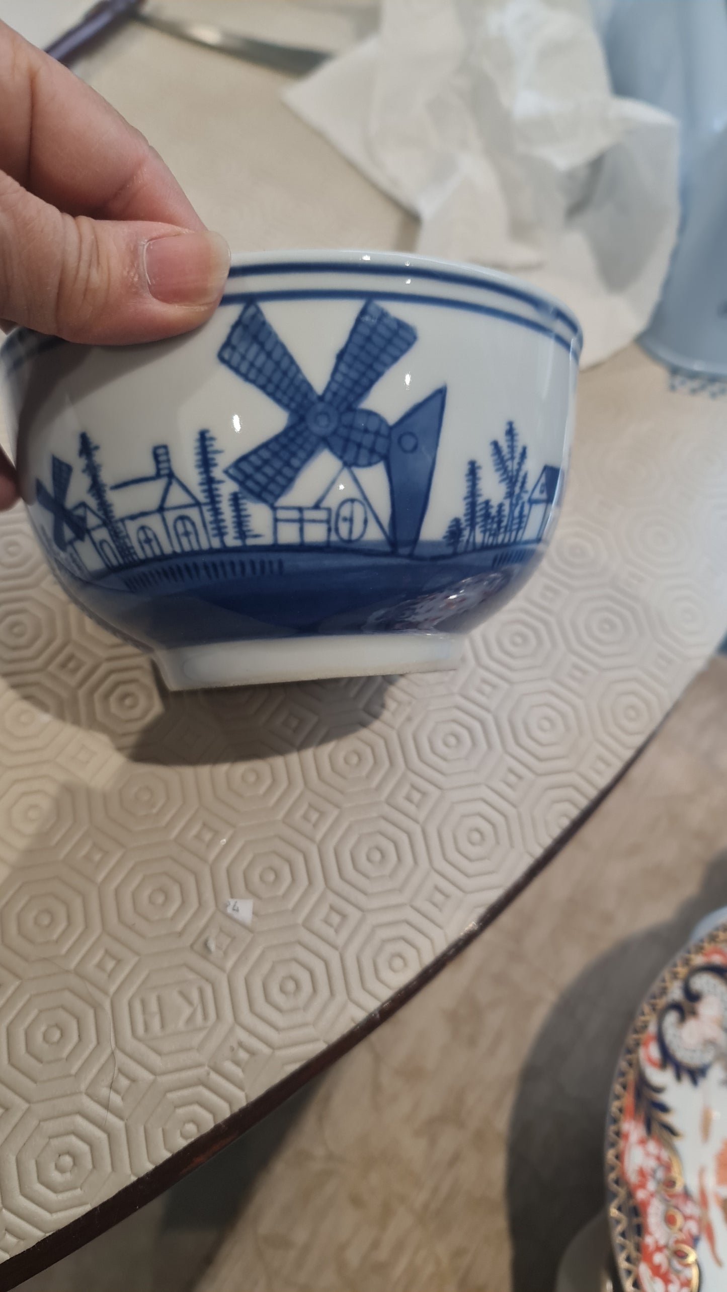 Delft Blauw Serving Bowl Made in The Netherlands Blue White Windmill Design