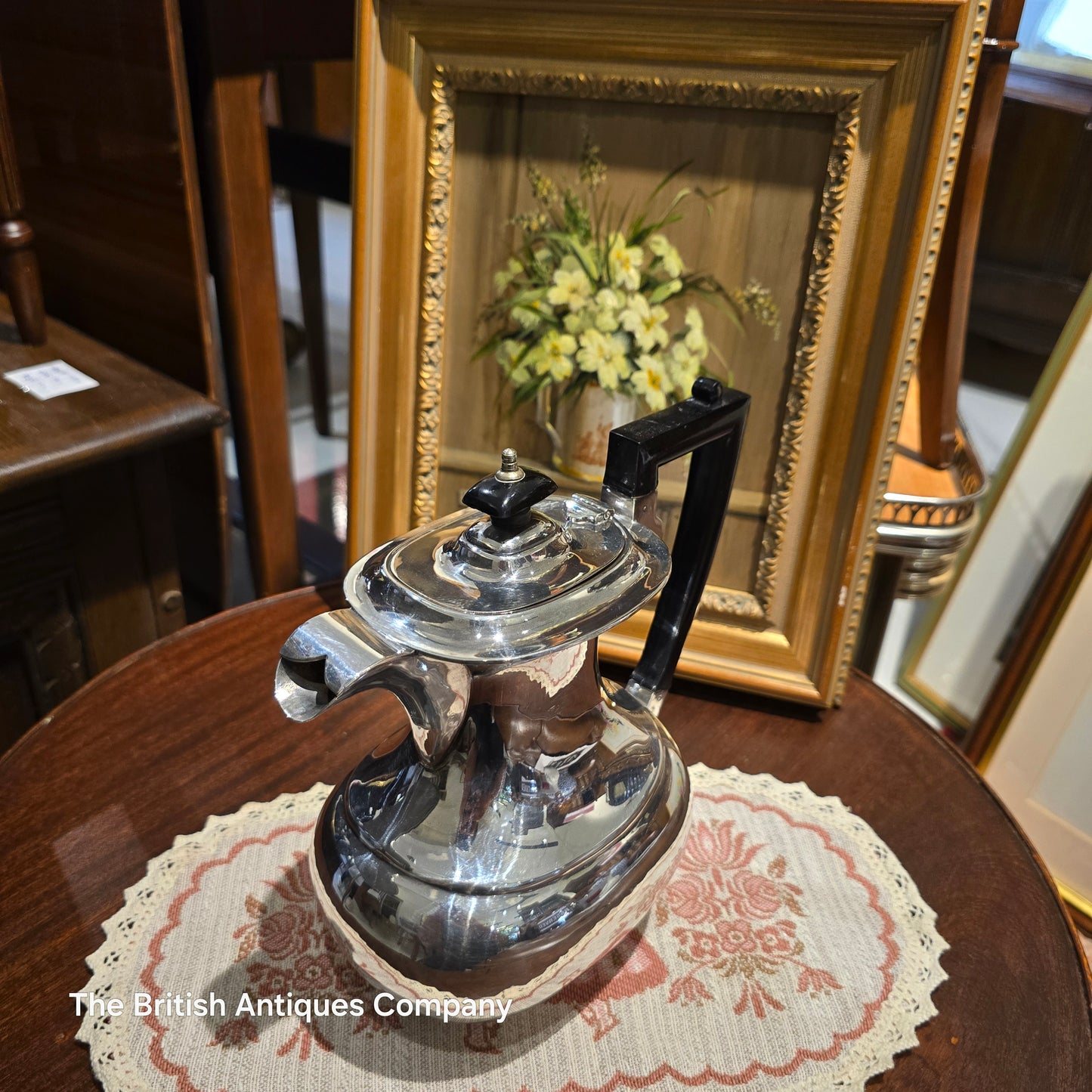 Vintage Silver-Plated Coffee Pot / Hot Water Jug with Black Handle
