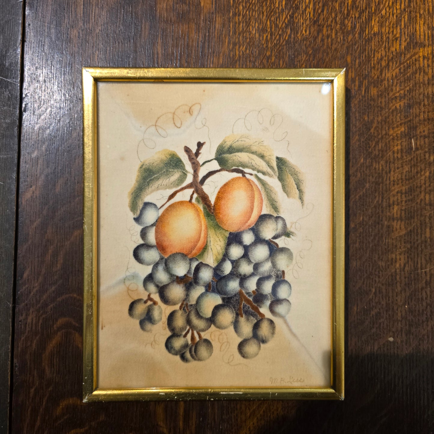Vintage Watercolour Still Life - Peaches and Grapes