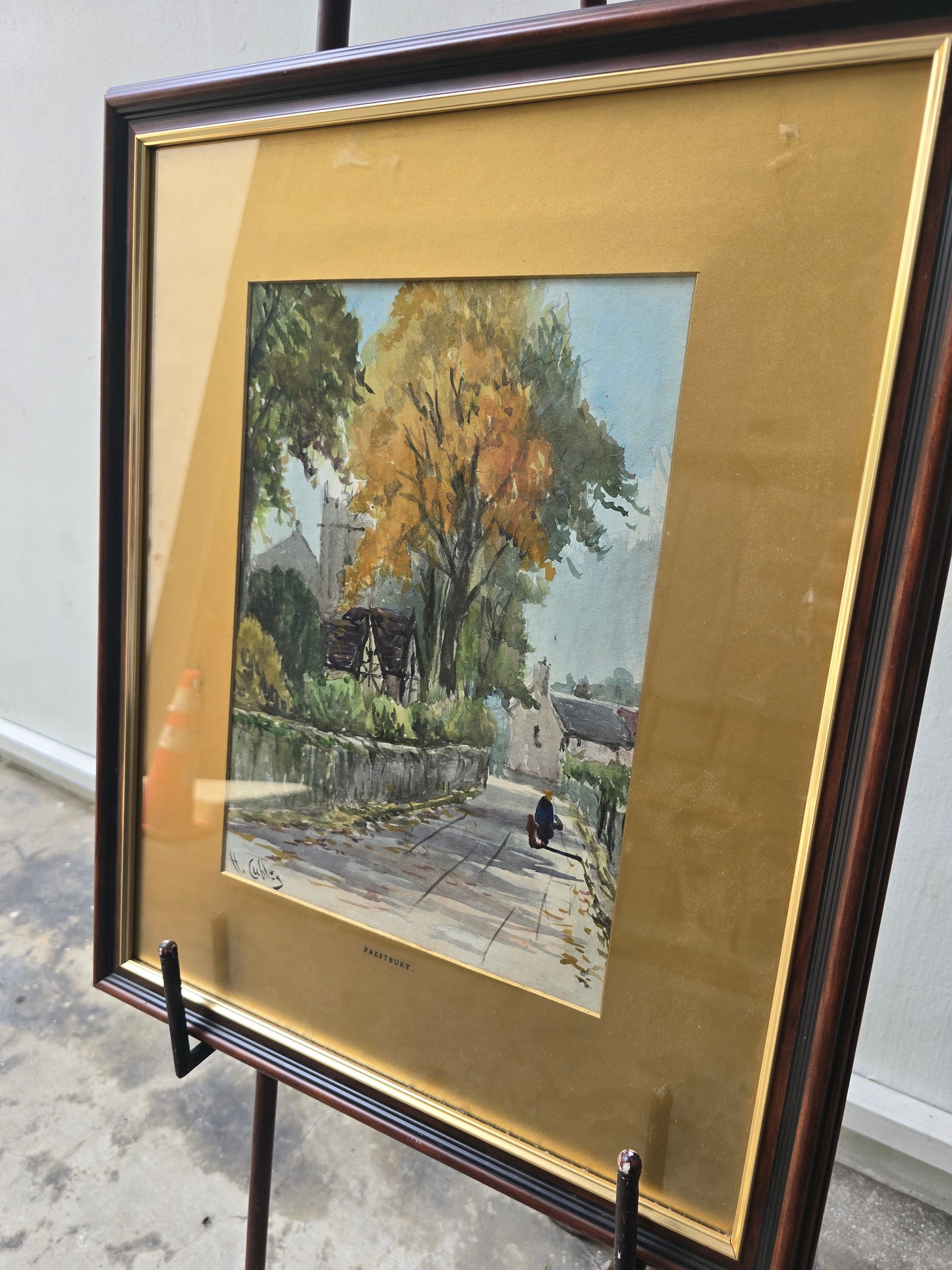 Village Lane Painting of Prestbury UK, signed by artist H.Cuhley