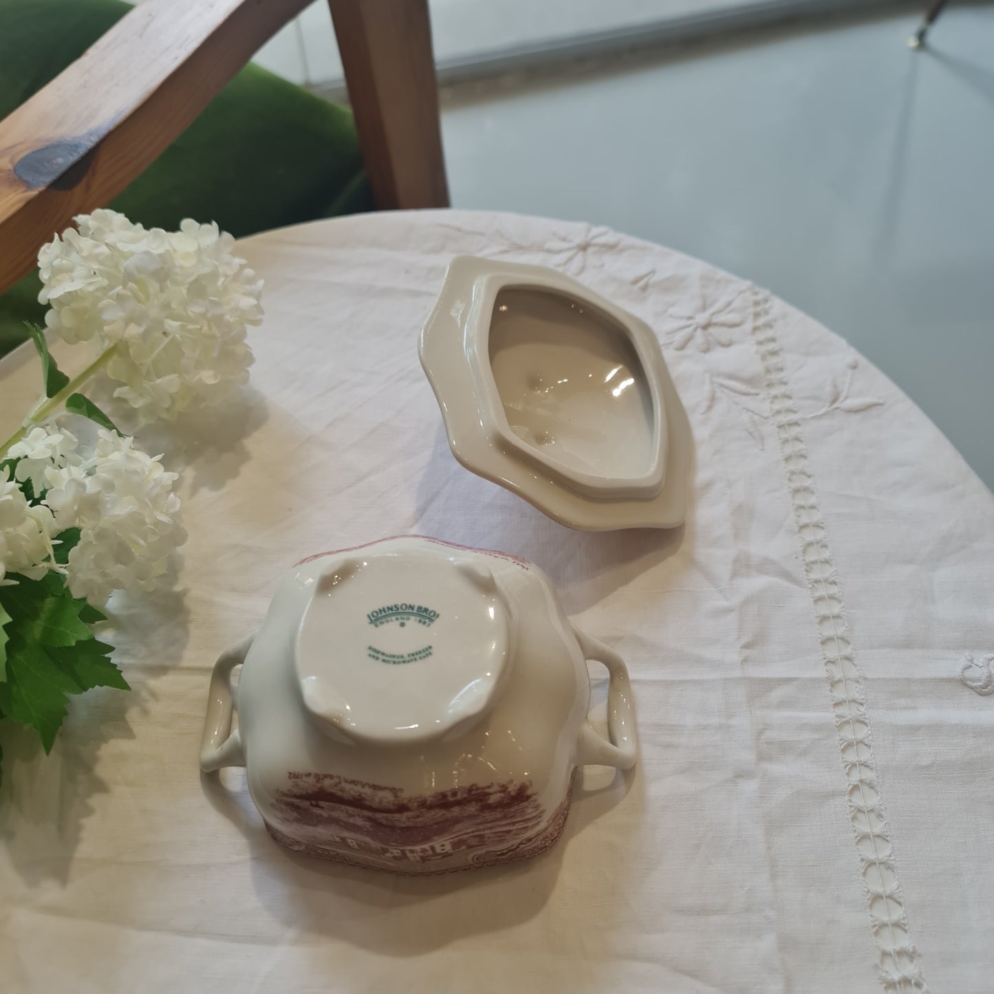 Johnson Brother Transferred ware cranberry Pink sugar bowl and milk jar set