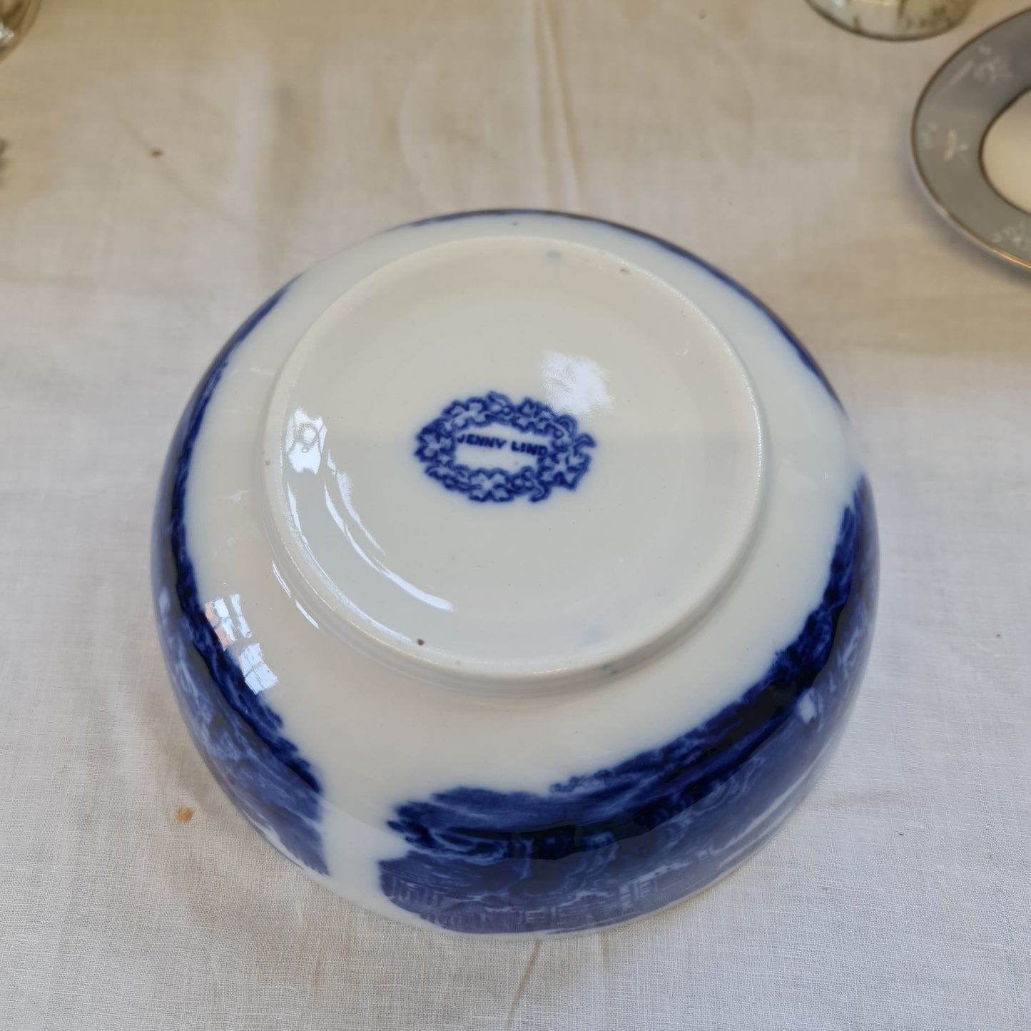 Antique flower blue jenny lind big bowl