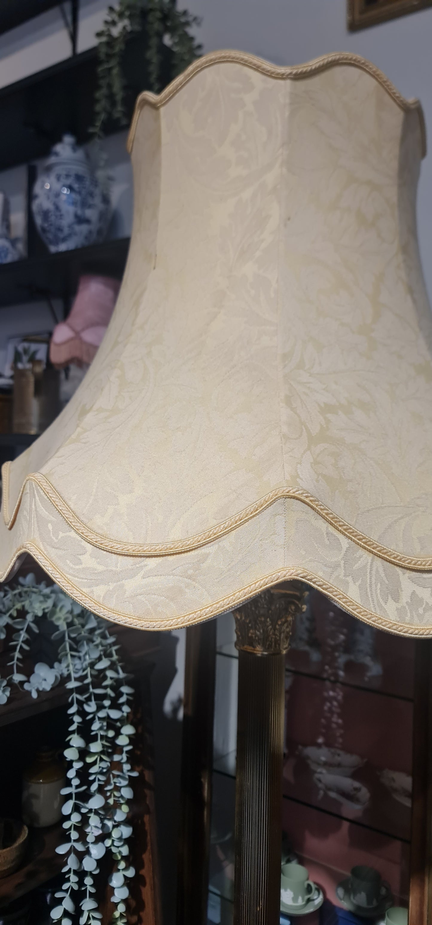 Victorian Corinthian column brass floor standard lamp now converted to electricity, circa 1890 in date.