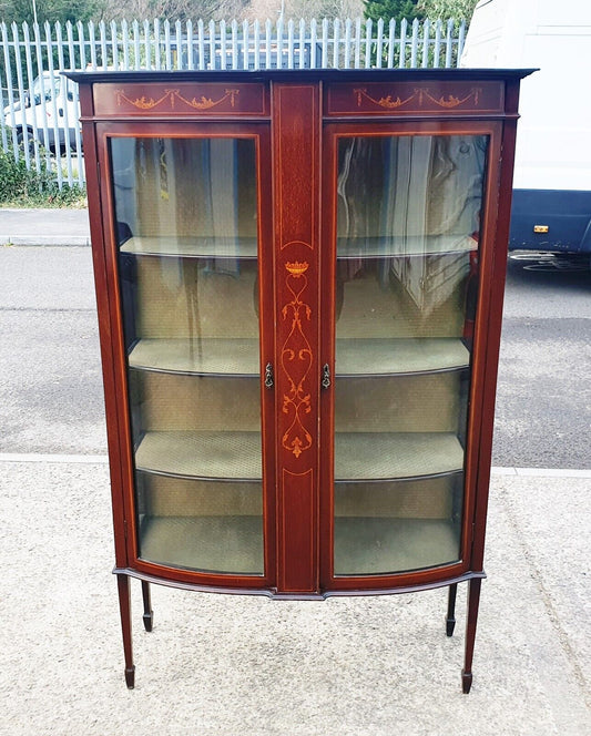 ANTIQUE INLAID MAHOGANY DISPLAY CABINET IN CLEAN AND SOLID CONDITION