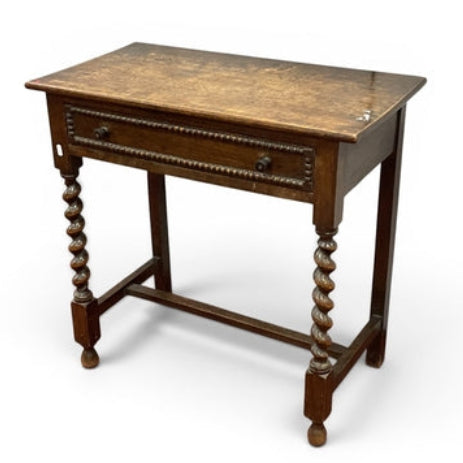 1920s Oak Side Table with Single Drawer & Barley Twist Supports