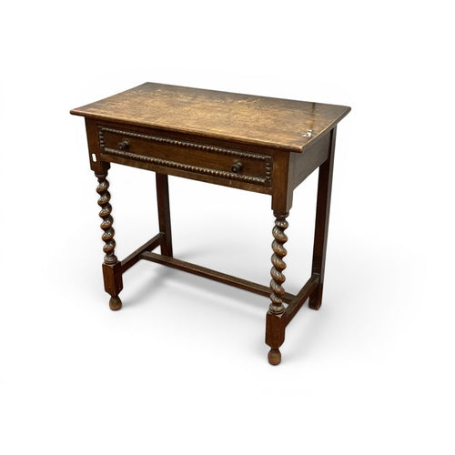 1920s Oak Side Table, with single drawer and barley twist supports.