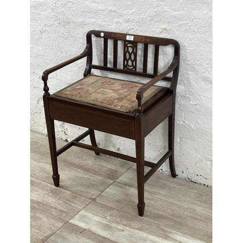 An Edwardian Inlaid Mahogany and Fabric Upholstered Piano Stool