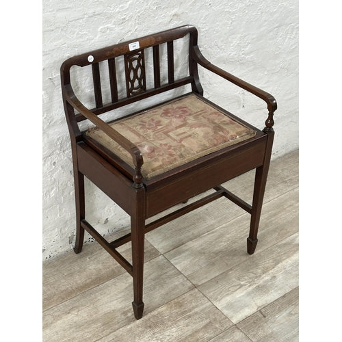 An Edwardian Inlaid Mahogany and Fabric Upholstered Piano Stool