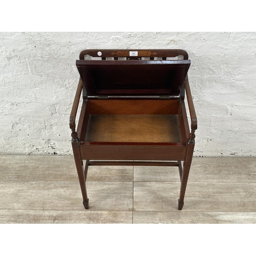 An Edwardian Inlaid Mahogany and Fabric Upholstered Piano Stool