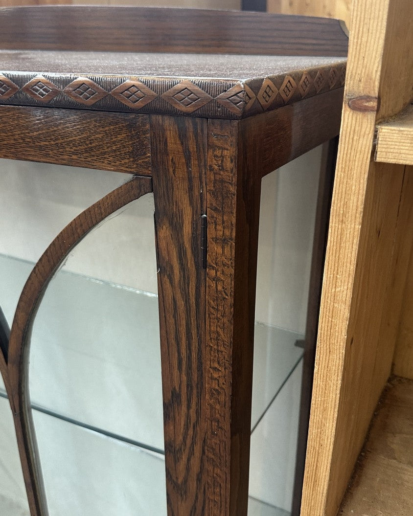 NEW ARRIVAL-Early 20th century carved oak display cabinet with two glazed doors and cabriole supports