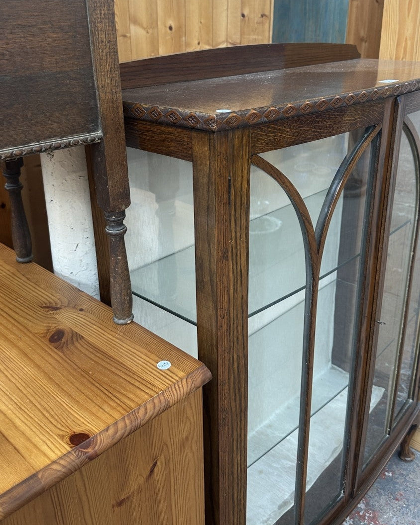 NEW ARRIVAL-Early 20th century carved oak display cabinet with two glazed doors and cabriole supports