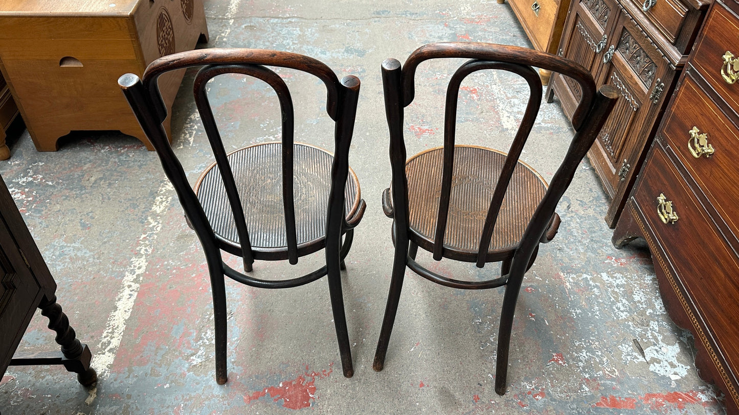 20th century Austrian Johann Kohn &amp; Co. bentwood and embossed seated bistro dining chairs