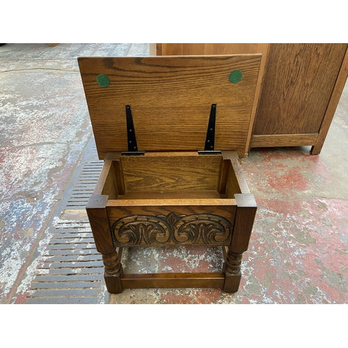 Vintage Hand Craved Oak flip top table