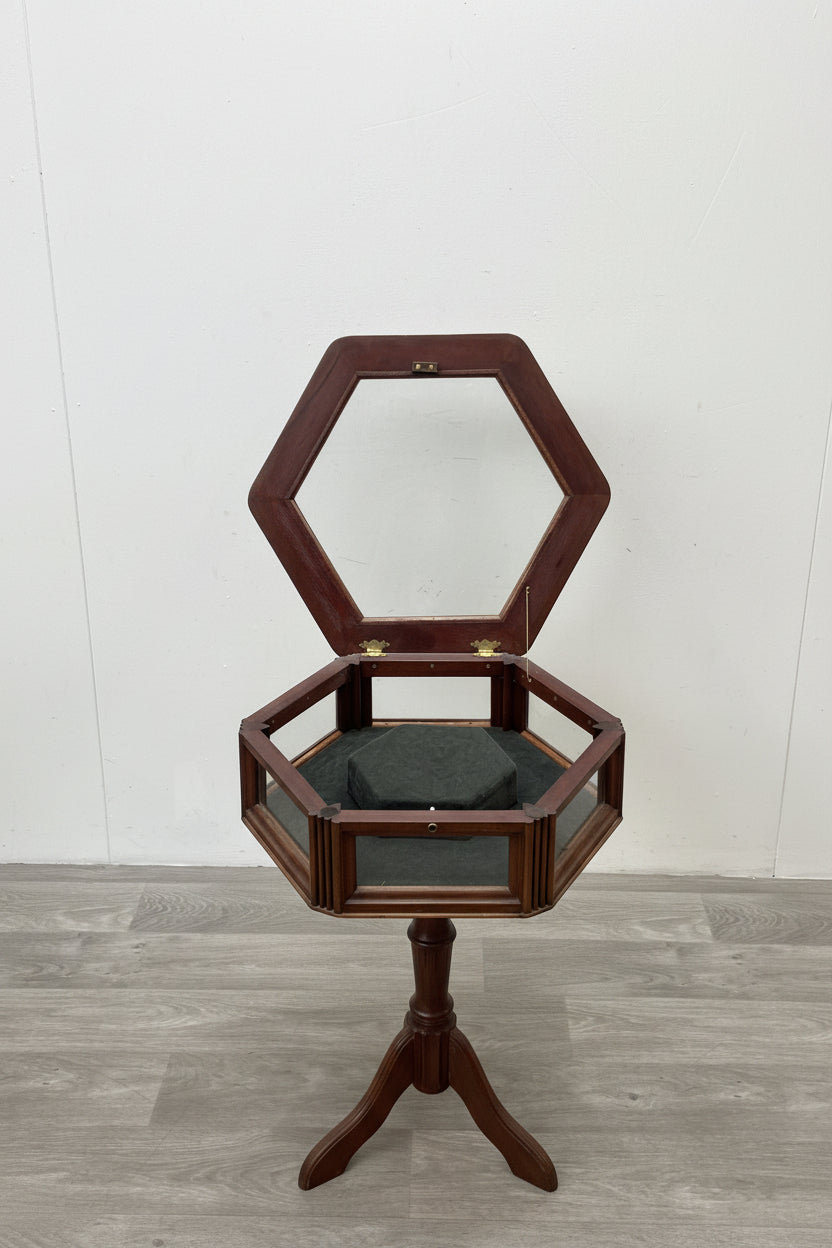 19th Century Style Mahogany & Glass Hexagonal Bijouterie Table