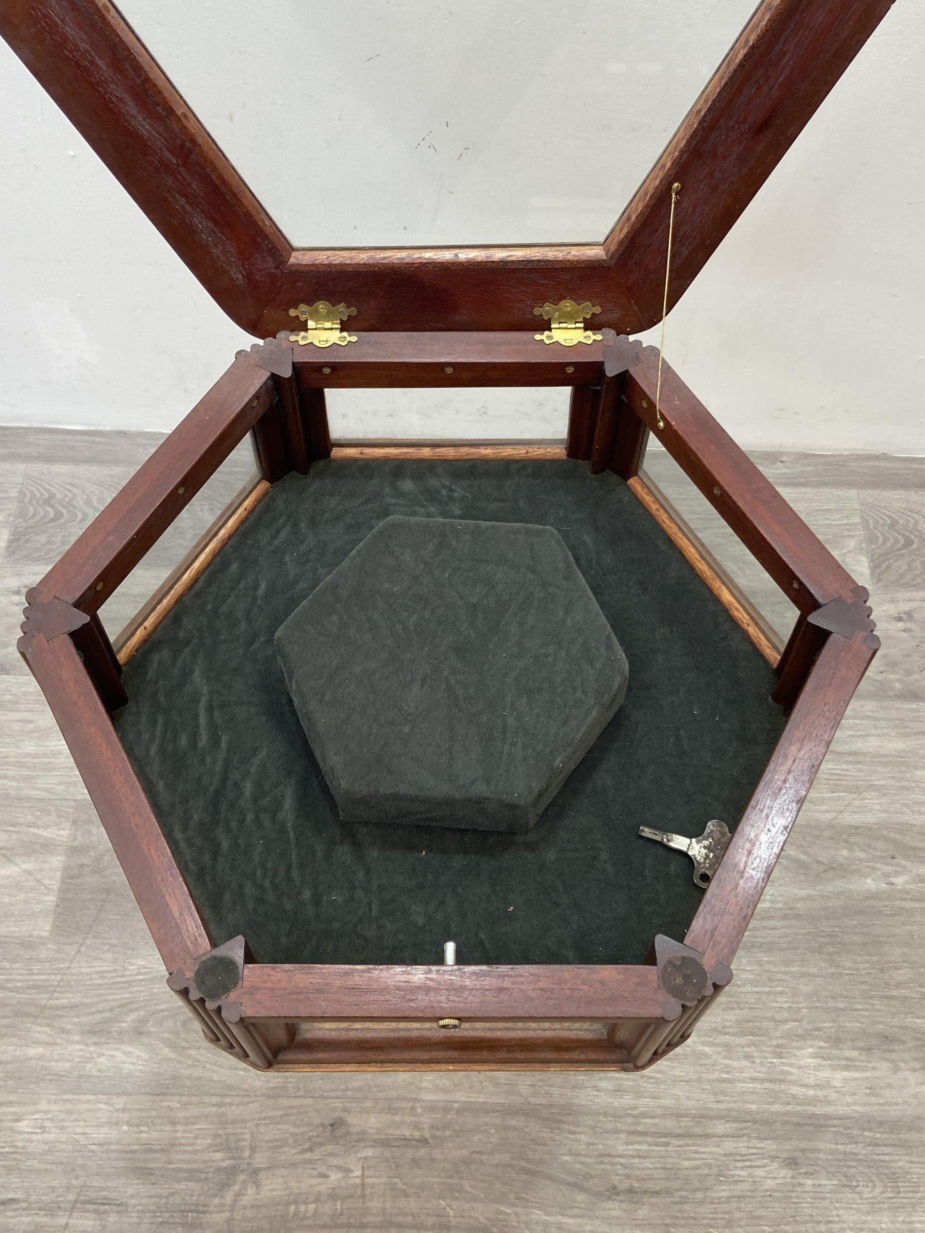 19th Century Style Mahogany & Glass Hexagonal Bijouterie Table